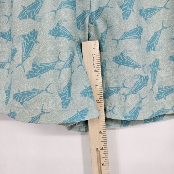 Huk Shorts Mens Large Swimming Trunks‎ Lined Fishing Summer Green All Over Print - Picture 10 of 14